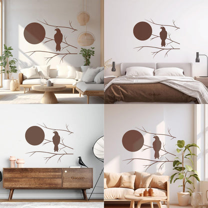 Wall Decals Pvc Hawk On Tree Branch Full Moon Bedroom Art Mural Painting