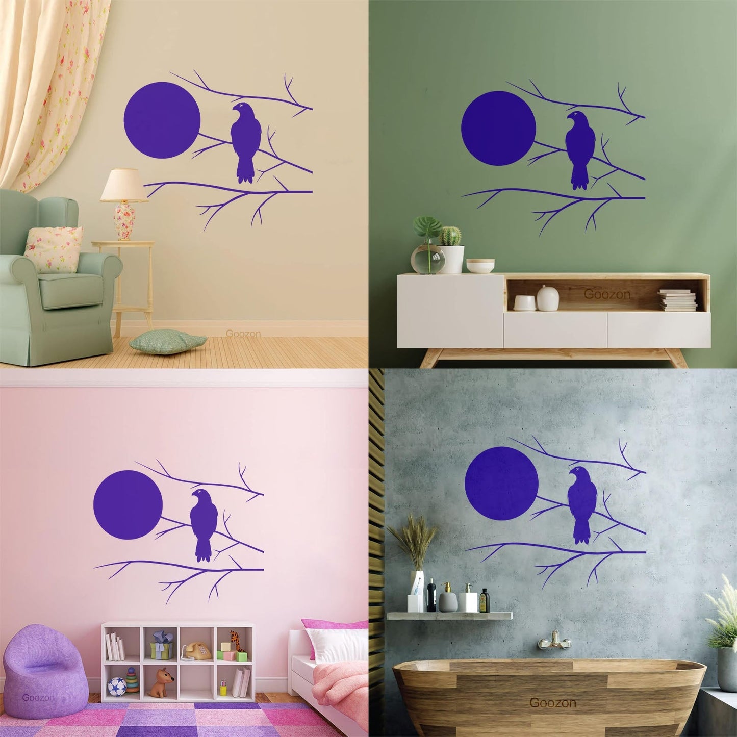 Wall Decals Pvc Hawk On Tree Branch Full Moon Bedroom Art Mural Painting