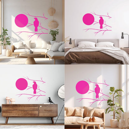 Wall Decals Pvc Hawk On Tree Branch Full Moon Bedroom Art Mural Painting