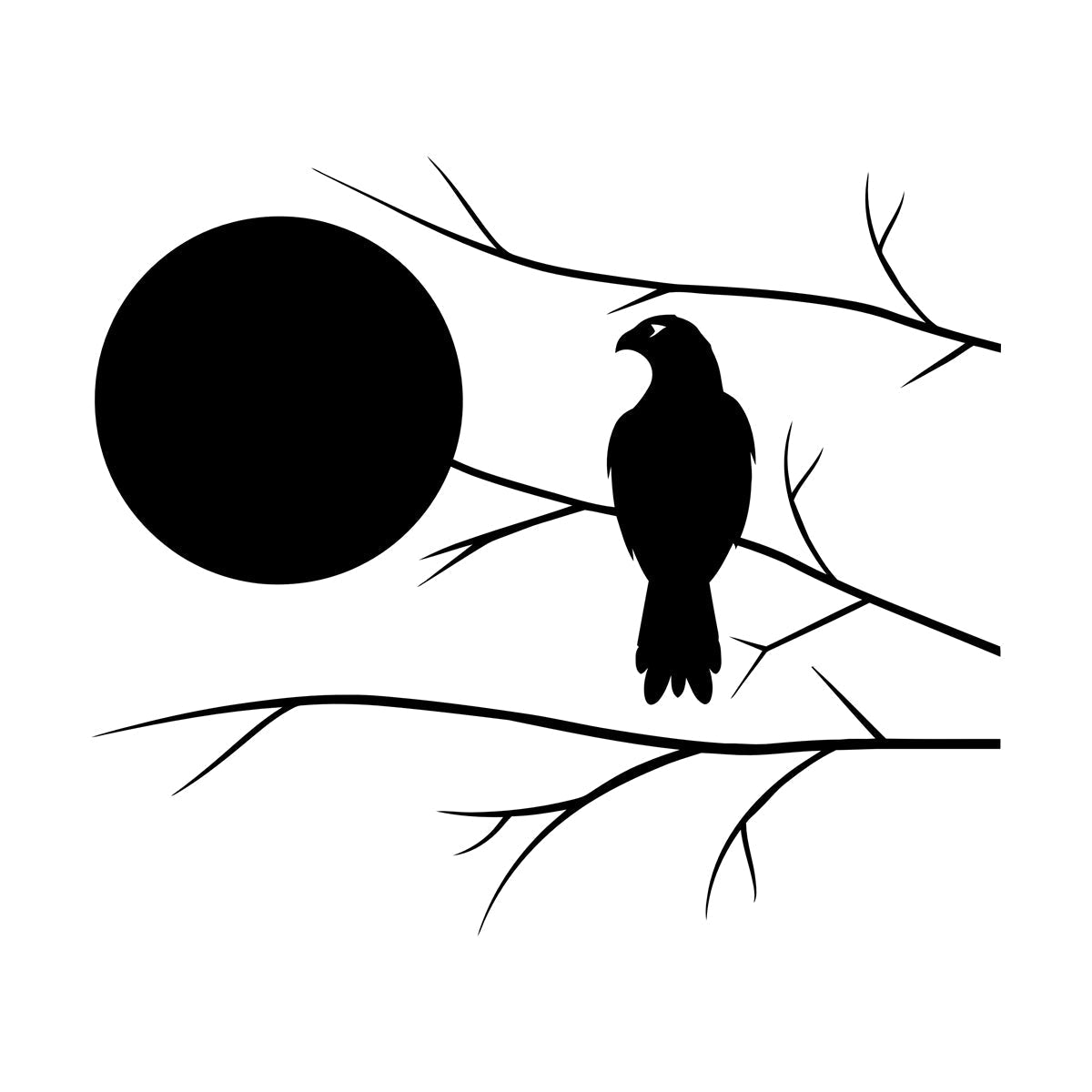 Wall Decals Pvc Hawk On Tree Branch Full Moon Bedroom Art Mural Painting
