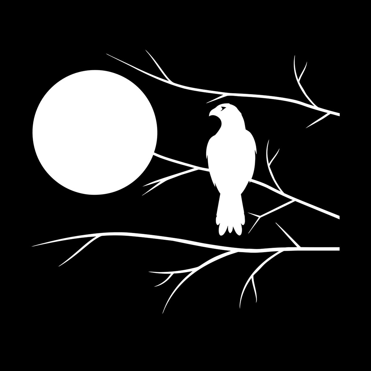 Wall Decals Pvc Hawk On Tree Branch Full Moon Bedroom Art Mural Painting