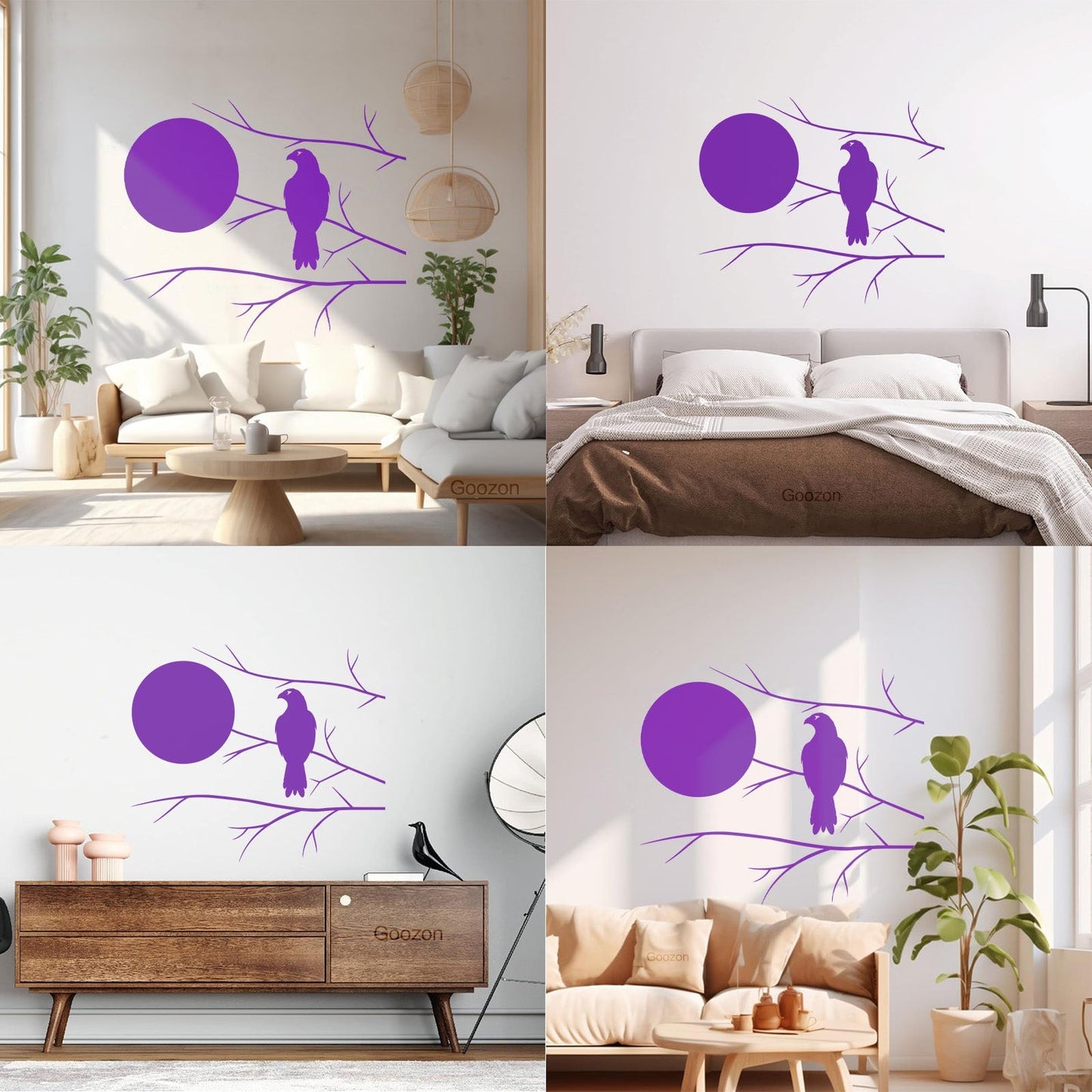 Wall Decals Pvc Hawk On Tree Branch Full Moon Bedroom Art Mural Painting