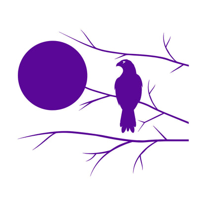 Wall Decals Pvc Hawk On Tree Branch Full Moon Bedroom Art Mural Painting