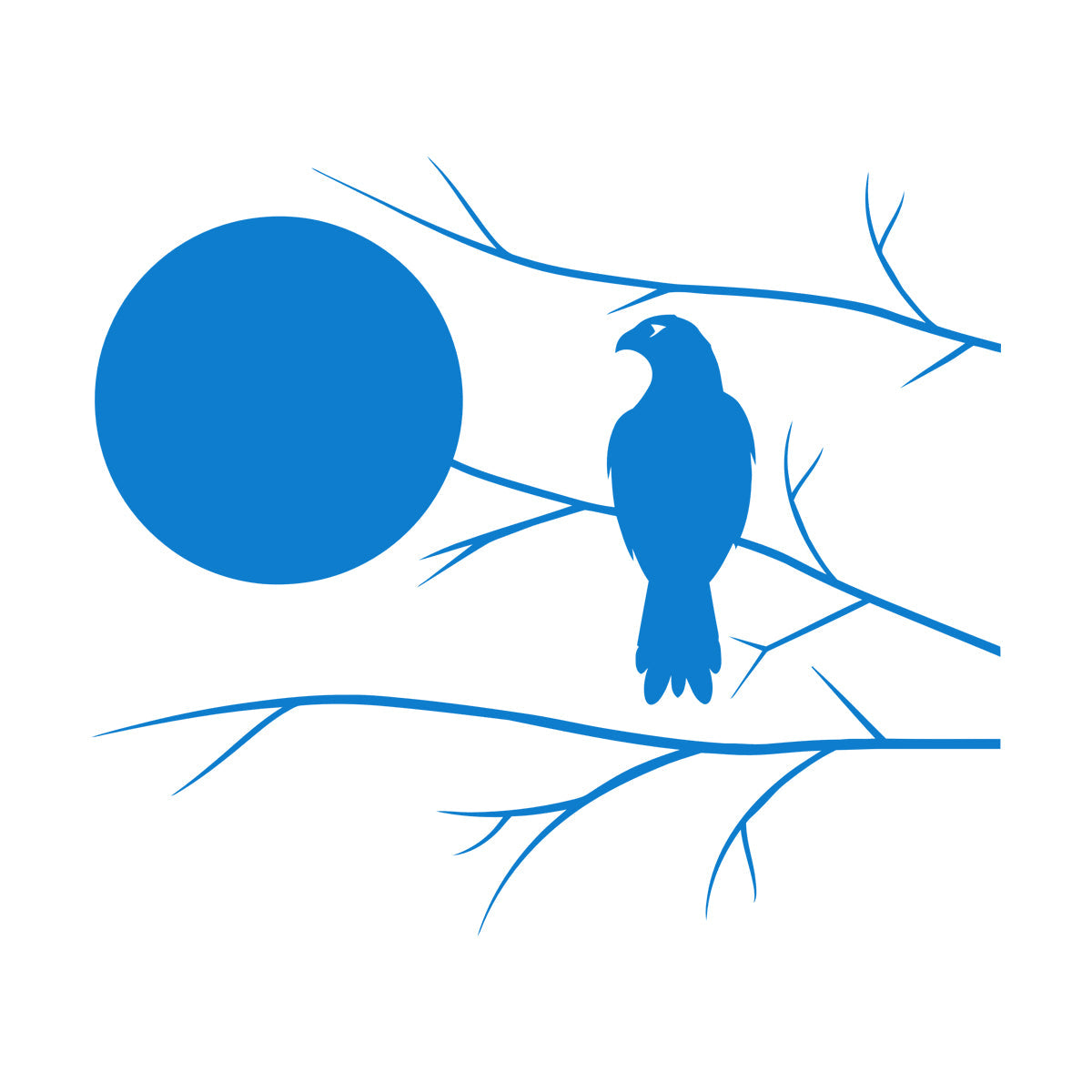 Wall Decals Pvc Hawk On Tree Branch Full Moon Bedroom Art Mural Painting