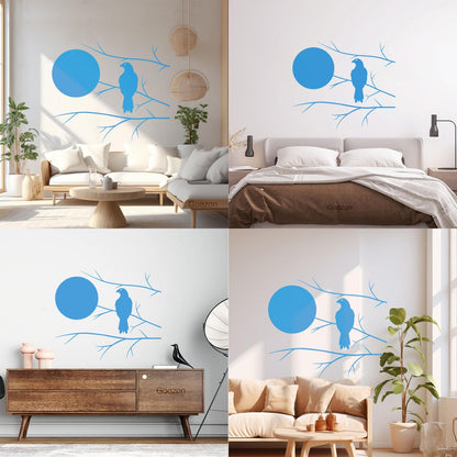Wall Decals Pvc Hawk On Tree Branch Full Moon Bedroom Art Mural Painting