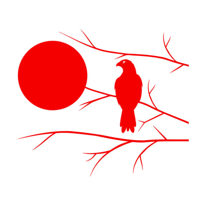 Wall Decals Pvc Hawk On Tree Branch Full Moon Bedroom Art Mural Painting