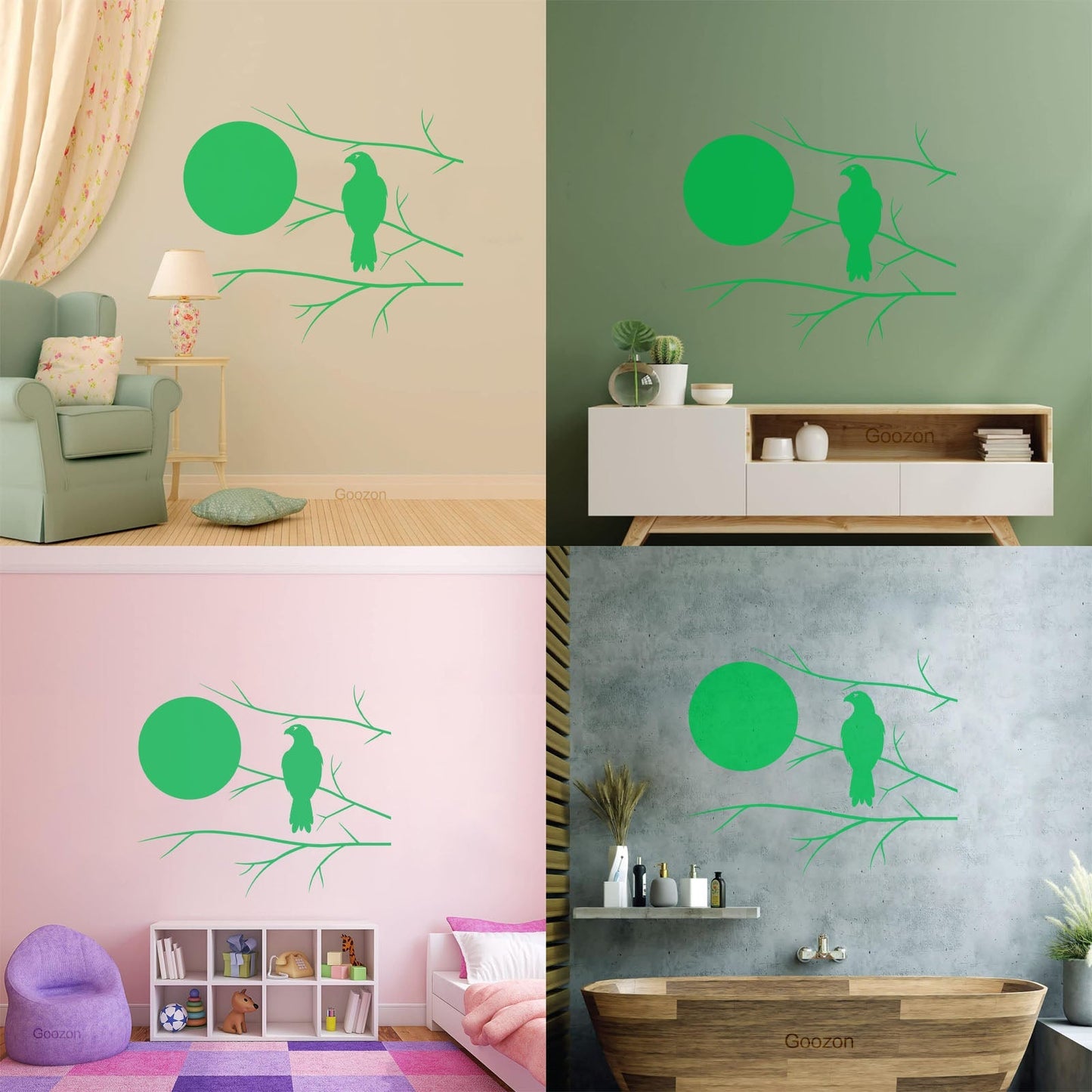 Wall Decals Pvc Hawk On Tree Branch Full Moon Bedroom Art Mural Painting