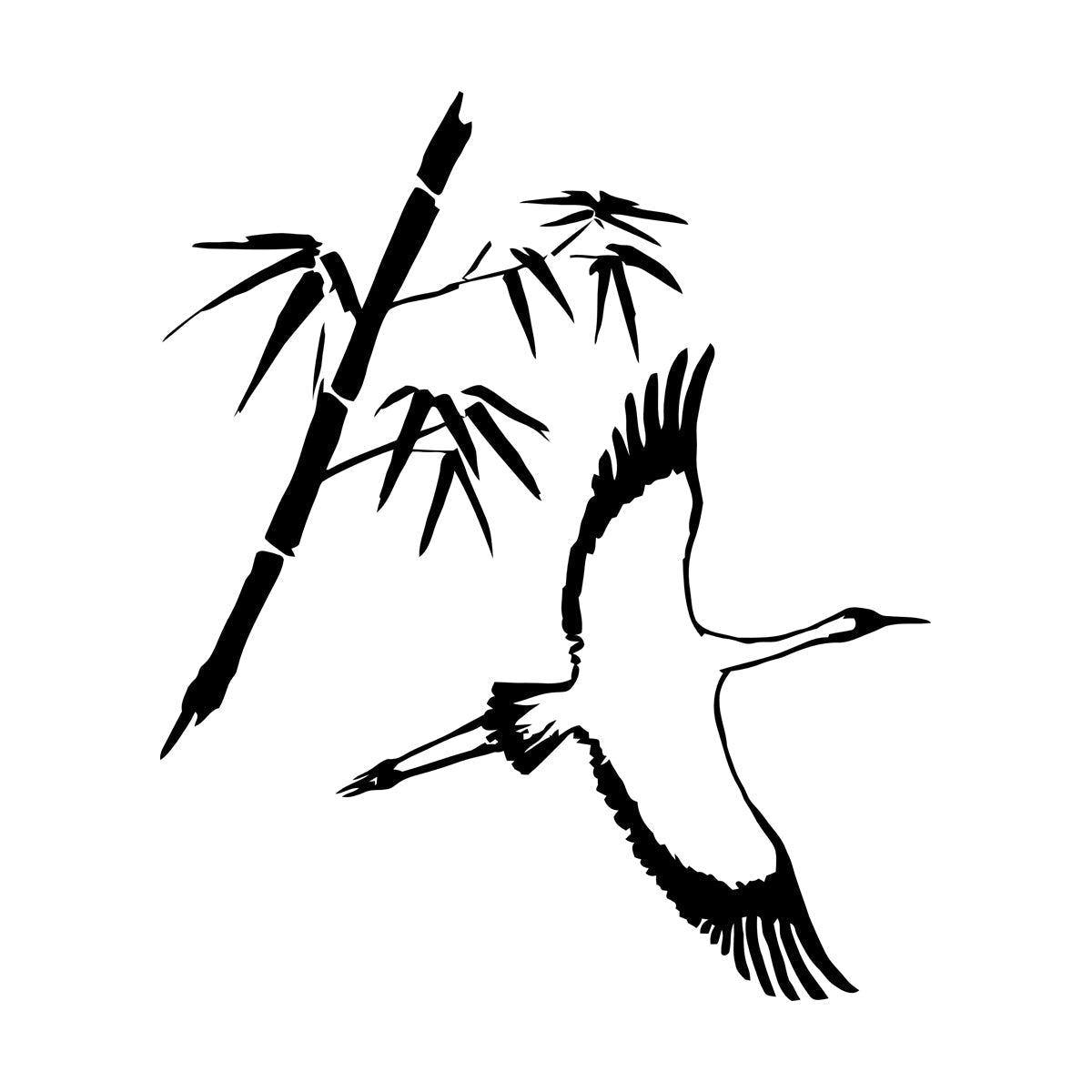 Wall Decals Paster Paper Heron Japanese Style Bird Bamboo Branch Waterproof
