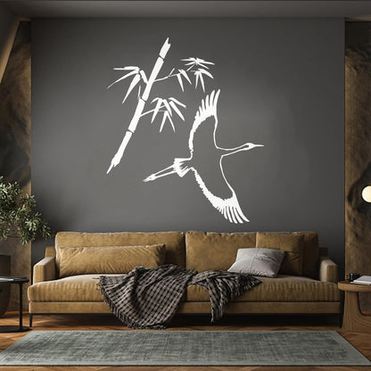 Wall Decals Paster Paper Heron Japanese Style Bird Bamboo Branch Waterproof