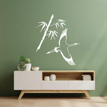 Wall Decals Paster Paper Heron Japanese Style Bird Bamboo Branch Waterproof