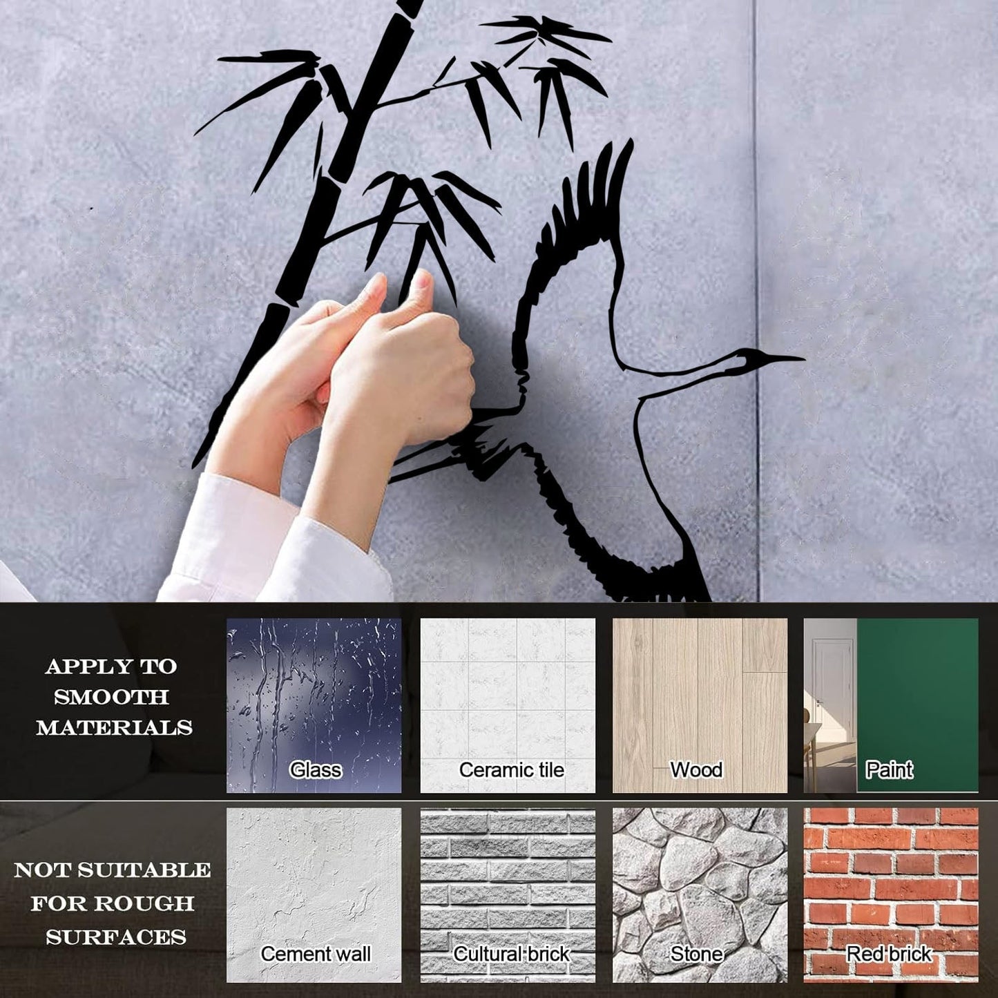 Wall Decals Paster Paper Heron Japanese Style Bird Bamboo Branch Waterproof