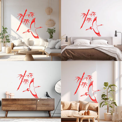 Wall Decals Paster Paper Heron Japanese Style Bird Bamboo Branch Waterproof
