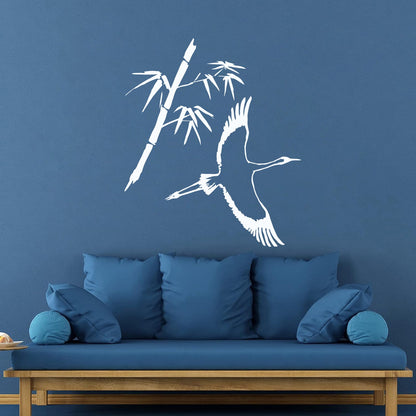 Wall Decals Paster Paper Heron Japanese Style Bird Bamboo Branch Waterproof