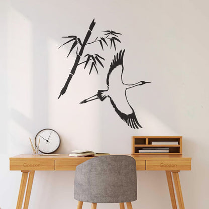 Wall Decals Paster Paper Heron Japanese Style Bird Bamboo Branch Waterproof