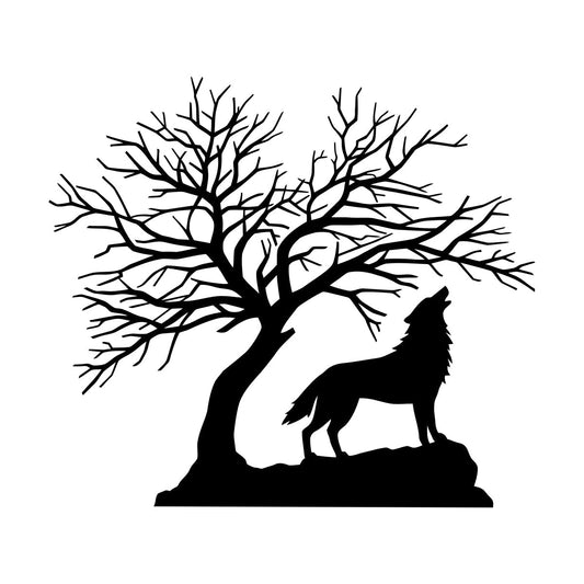 Howling Wolf Tree Branches Silhouette Natural Vinyl Wall Stickers It Won'T Fall Off