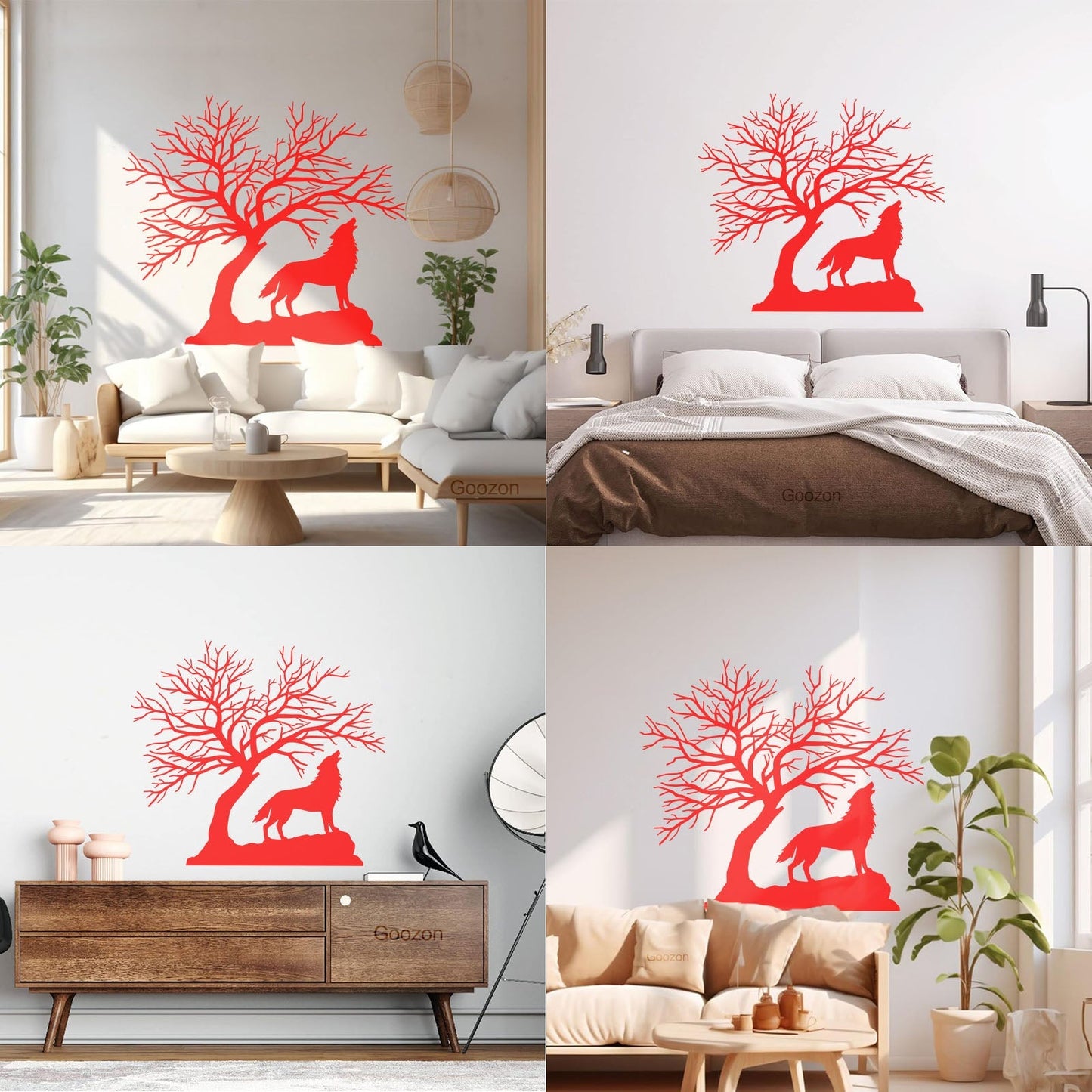 Howling Wolf Tree Branches Silhouette Natural Vinyl Wall Stickers It Won'T Fall Off