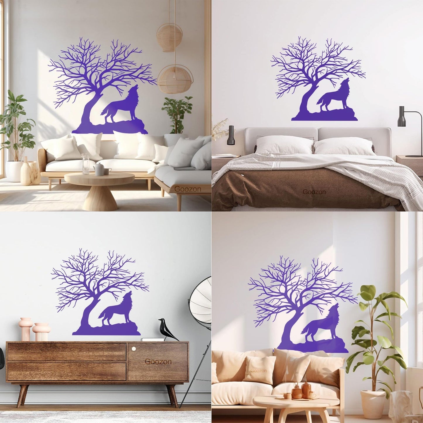 Howling Wolf Tree Branches Silhouette Natural Vinyl Wall Stickers It Won'T Fall Off