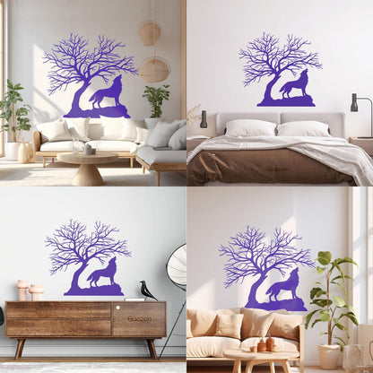 Howling Wolf Tree Branches Silhouette Natural Vinyl Wall Stickers It Won'T Fall Off