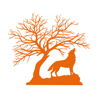 Howling Wolf Tree Branches Silhouette Natural Vinyl Wall Stickers It Won'T Fall Off