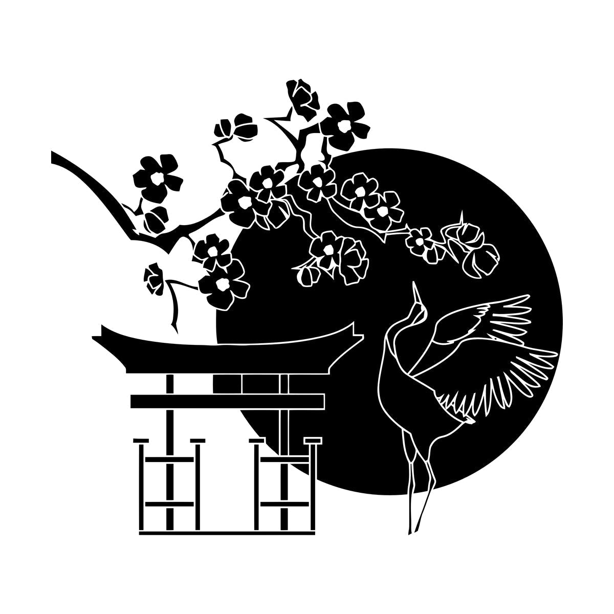 Wall Decals Japanese Bird Stork Tree Sakura Branch Oriental Personalized Customization