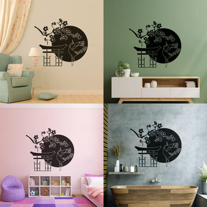 Wall Decals Japanese Bird Stork Tree Sakura Branch Oriental Personalized Customization