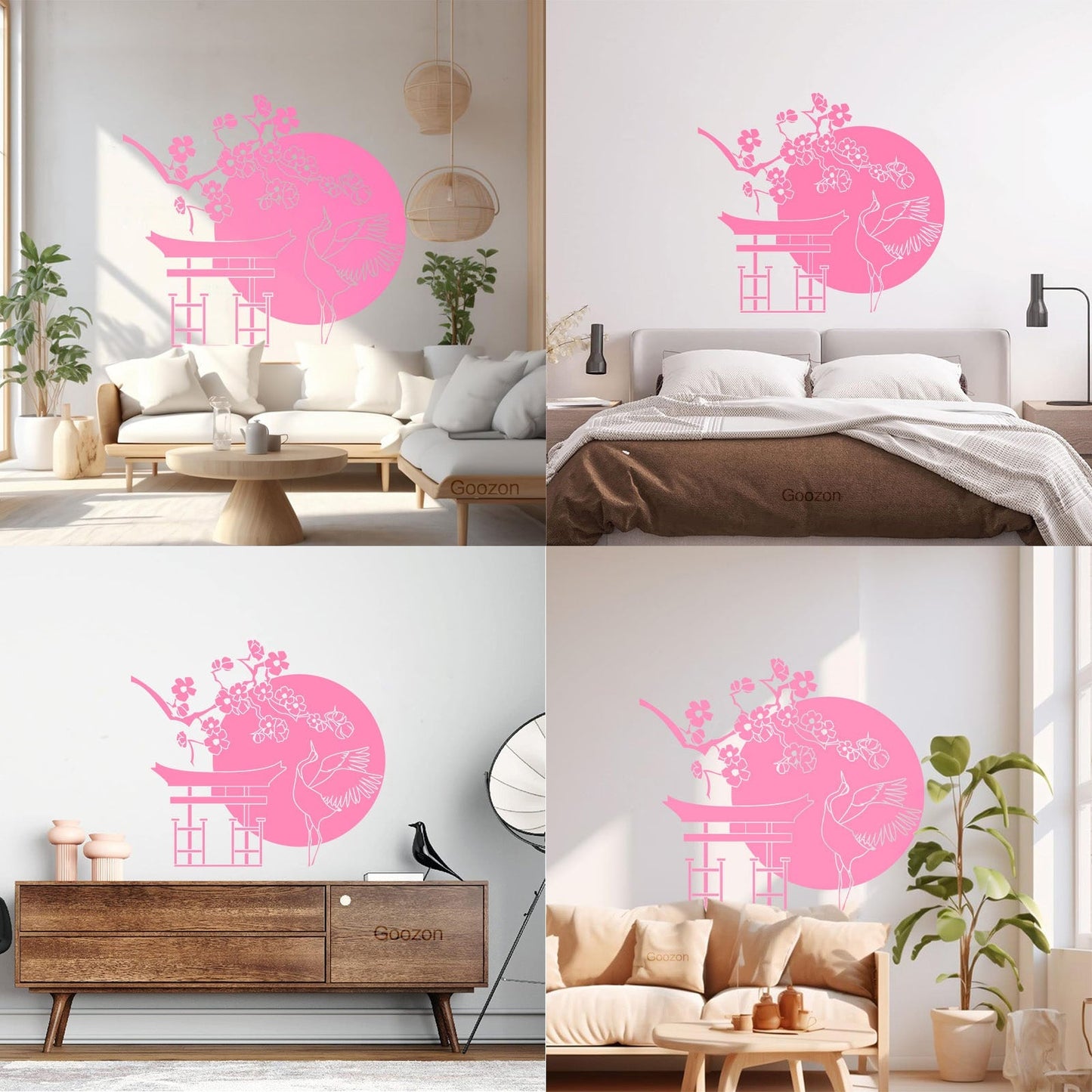 Wall Decals Japanese Bird Stork Tree Sakura Branch Oriental Personalized Customization