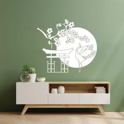 Wall Decals Japanese Bird Stork Tree Sakura Branch Oriental Personalized Customization