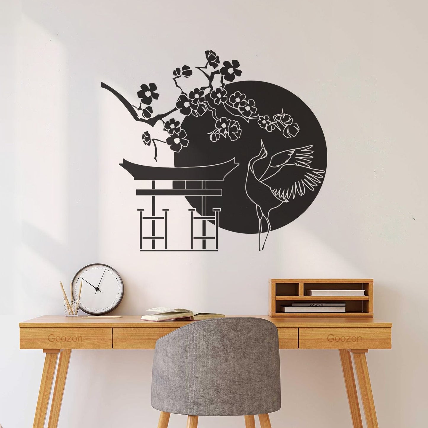Wall Decals Japanese Bird Stork Tree Sakura Branch Oriental Personalized Customization