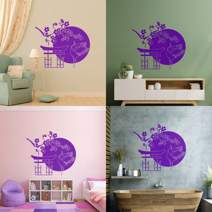 Wall Decals Japanese Bird Stork Tree Sakura Branch Oriental Personalized Customization
