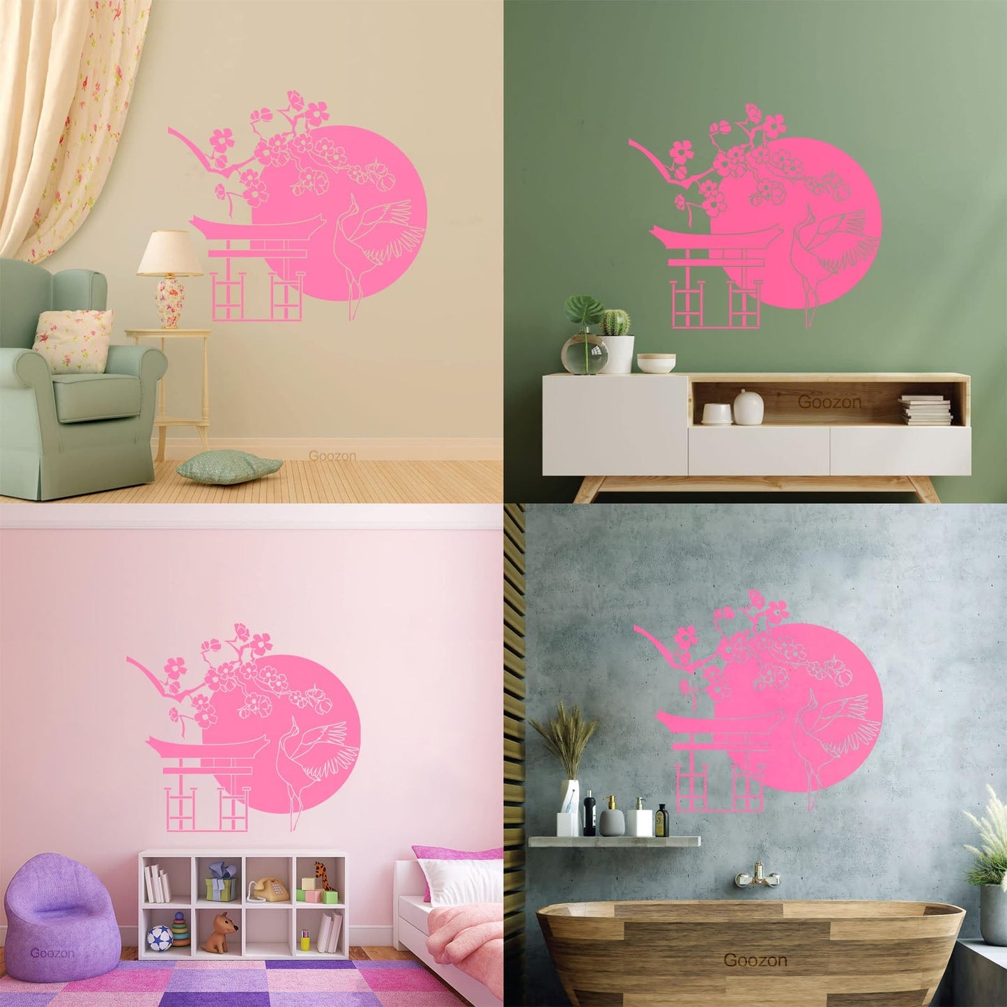 Wall Decals Japanese Bird Stork Tree Sakura Branch Oriental Personalized Customization