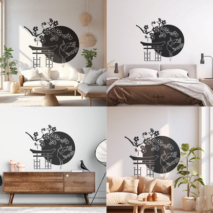 Wall Decals Japanese Bird Stork Tree Sakura Branch Oriental Personalized Customization