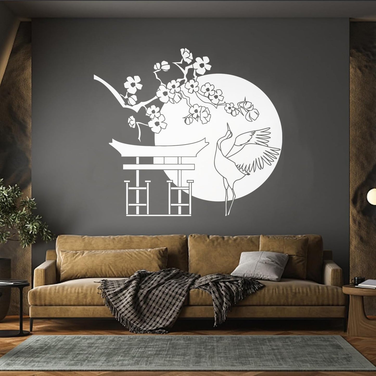 Wall Decals Japanese Bird Stork Tree Sakura Branch Oriental Personalized Customization