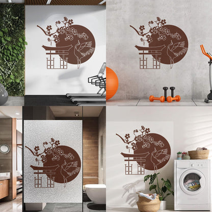 Wall Decals Japanese Bird Stork Tree Sakura Branch Oriental Personalized Customization
