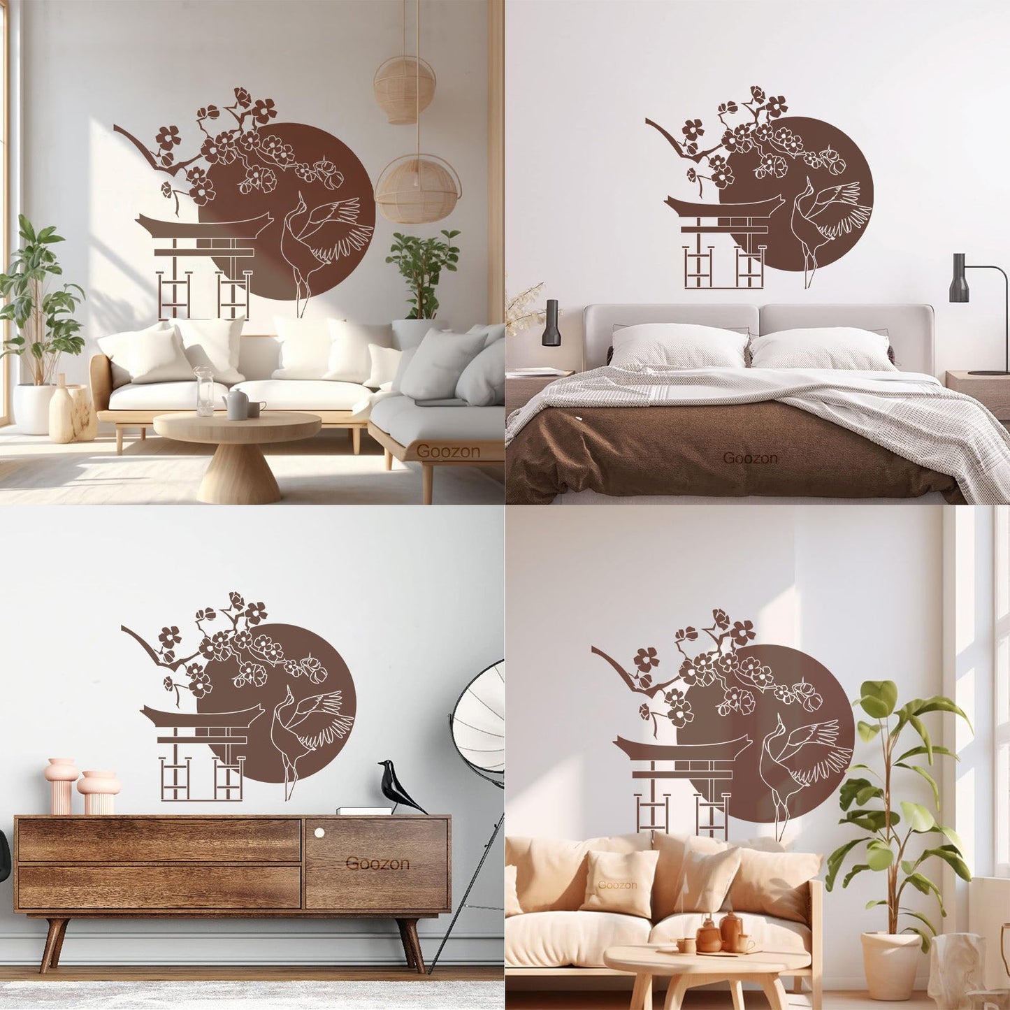 Wall Decals Japanese Bird Stork Tree Sakura Branch Oriental Personalized Customization