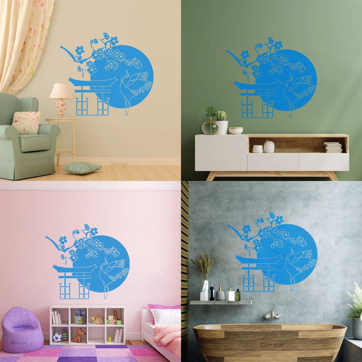 Wall Decals Japanese Bird Stork Tree Sakura Branch Oriental Personalized Customization