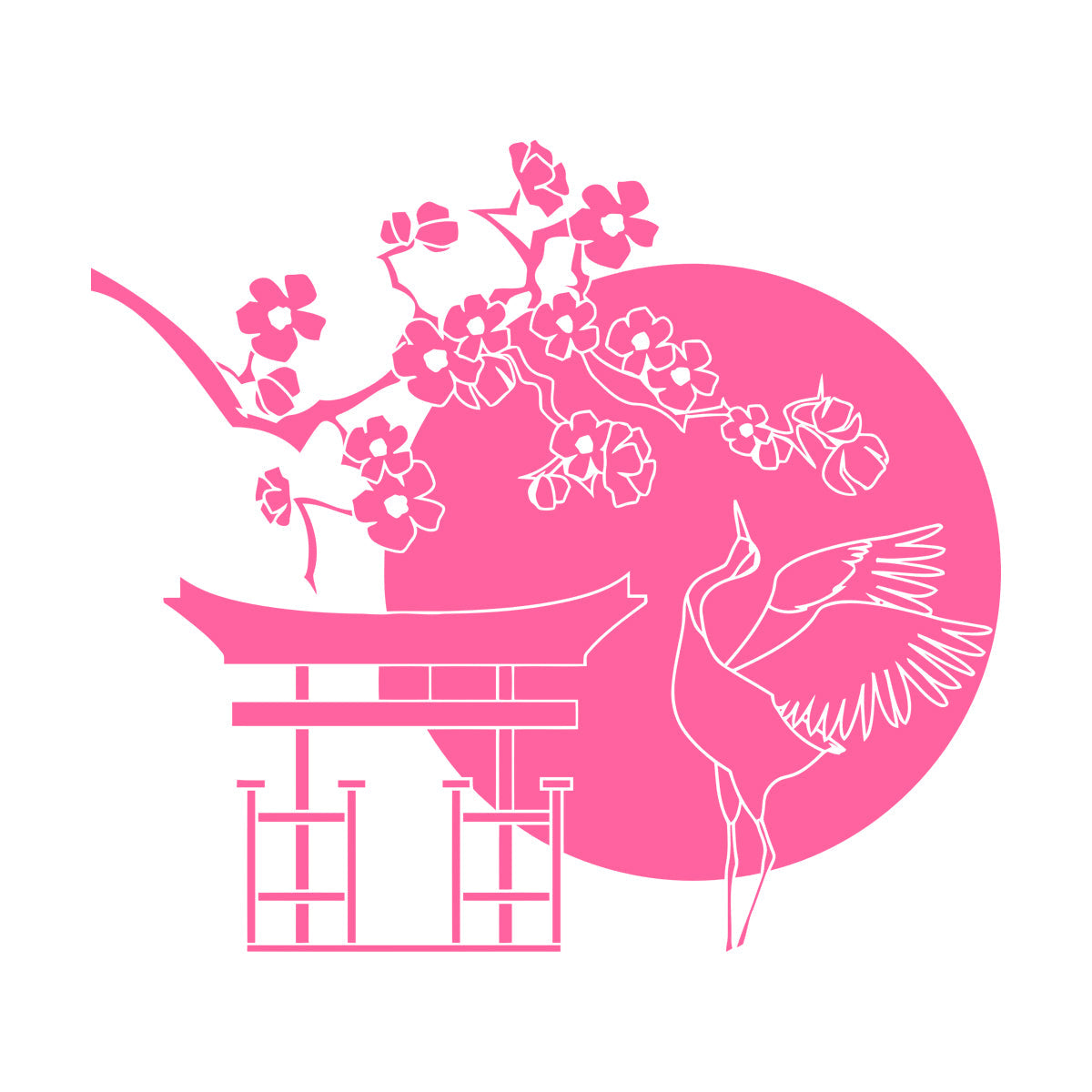 Wall Decals Japanese Bird Stork Tree Sakura Branch Oriental Personalized Customization