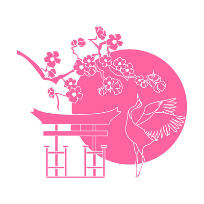 Wall Decals Japanese Bird Stork Tree Sakura Branch Oriental Personalized Customization