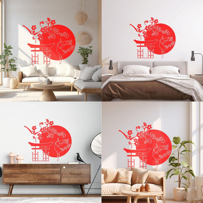 Wall Decals Japanese Bird Stork Tree Sakura Branch Oriental Personalized Customization