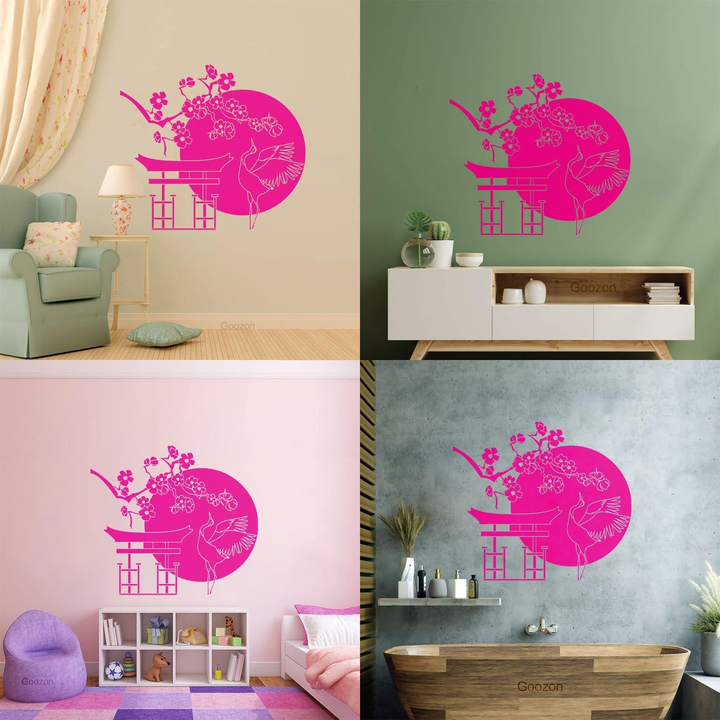 Wall Decals Japanese Bird Stork Tree Sakura Branch Oriental Personalized Customization