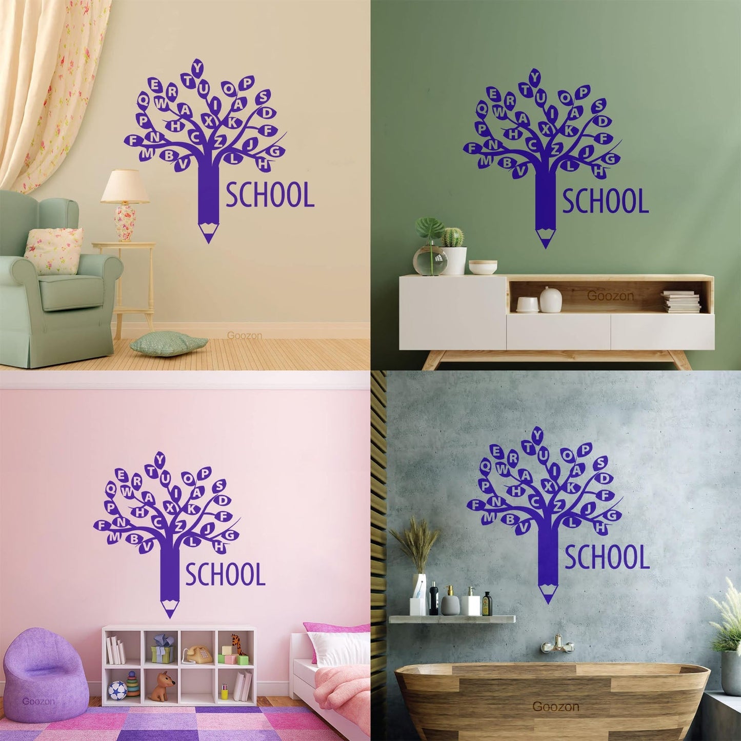 Engraving Decals Letters Alphabet Branch Tree School Study Art Decoration