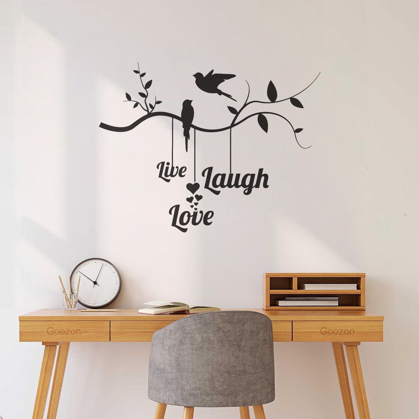Wall Vinyl Sticker Decor Live Love Laugh Positive Phrase Birds On The Branch Window Decals