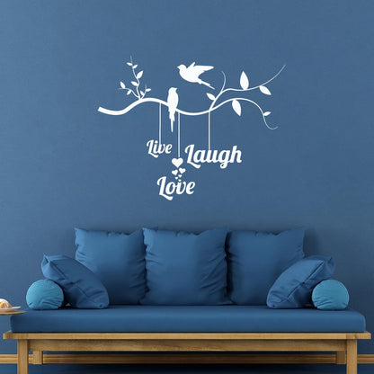 Wall Vinyl Sticker Decor Live Love Laugh Positive Phrase Birds On The Branch Window Decals