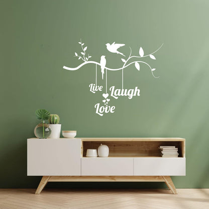 Wall Vinyl Sticker Decor Live Love Laugh Positive Phrase Birds On The Branch Window Decals