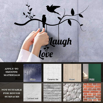 Wall Vinyl Sticker Decor Live Love Laugh Positive Phrase Birds On The Branch Window Decals