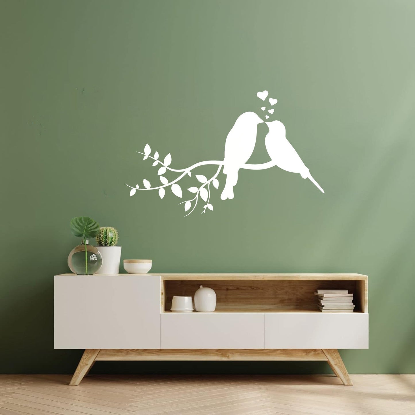 Fine Carving Stickers Love Hearts Birds On Branch Nursery Glass Stickers