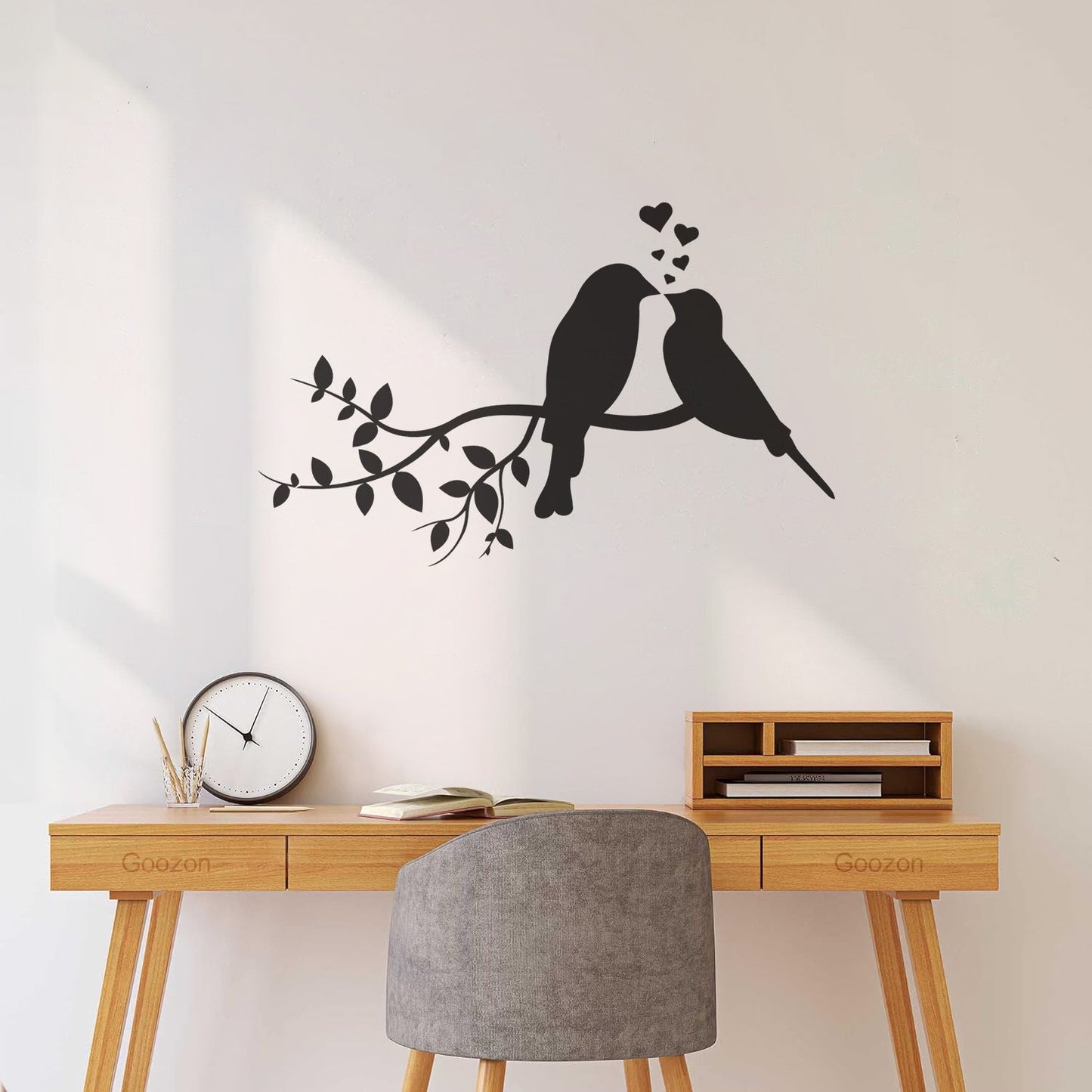 Fine Carving Stickers Love Hearts Birds On Branch Nursery Glass Stickers