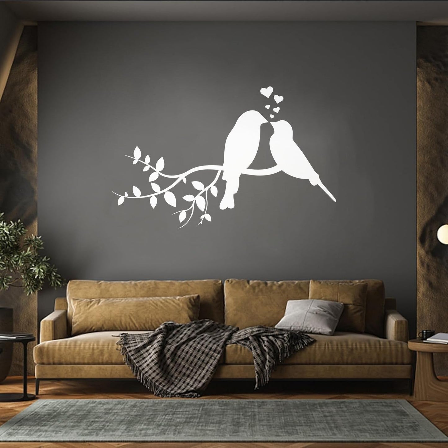 Fine Carving Stickers Love Hearts Birds On Branch Nursery Glass Stickers