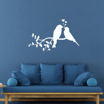 Fine Carving Stickers Love Hearts Birds On Branch Nursery Glass Stickers