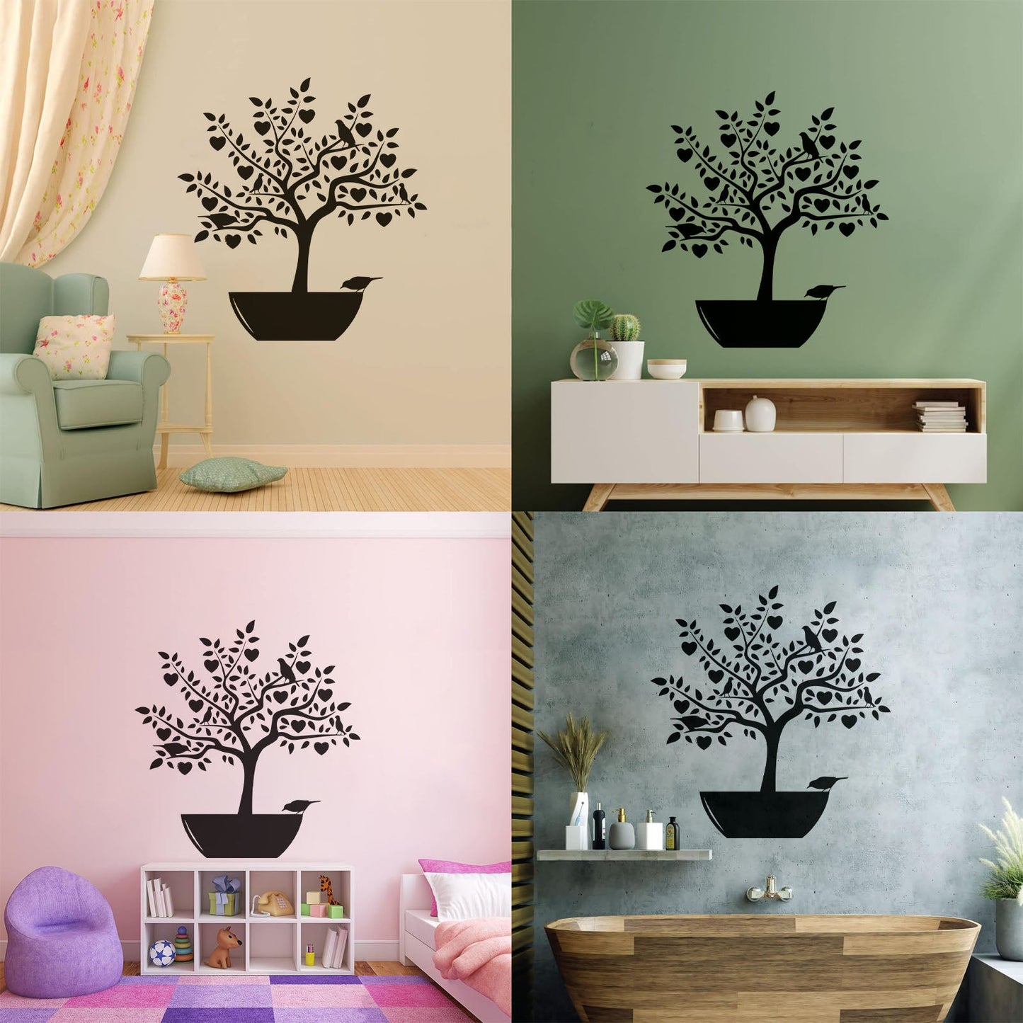 Wall Stickers Love Tree Branch Birds Romantic Heart Store Decoration