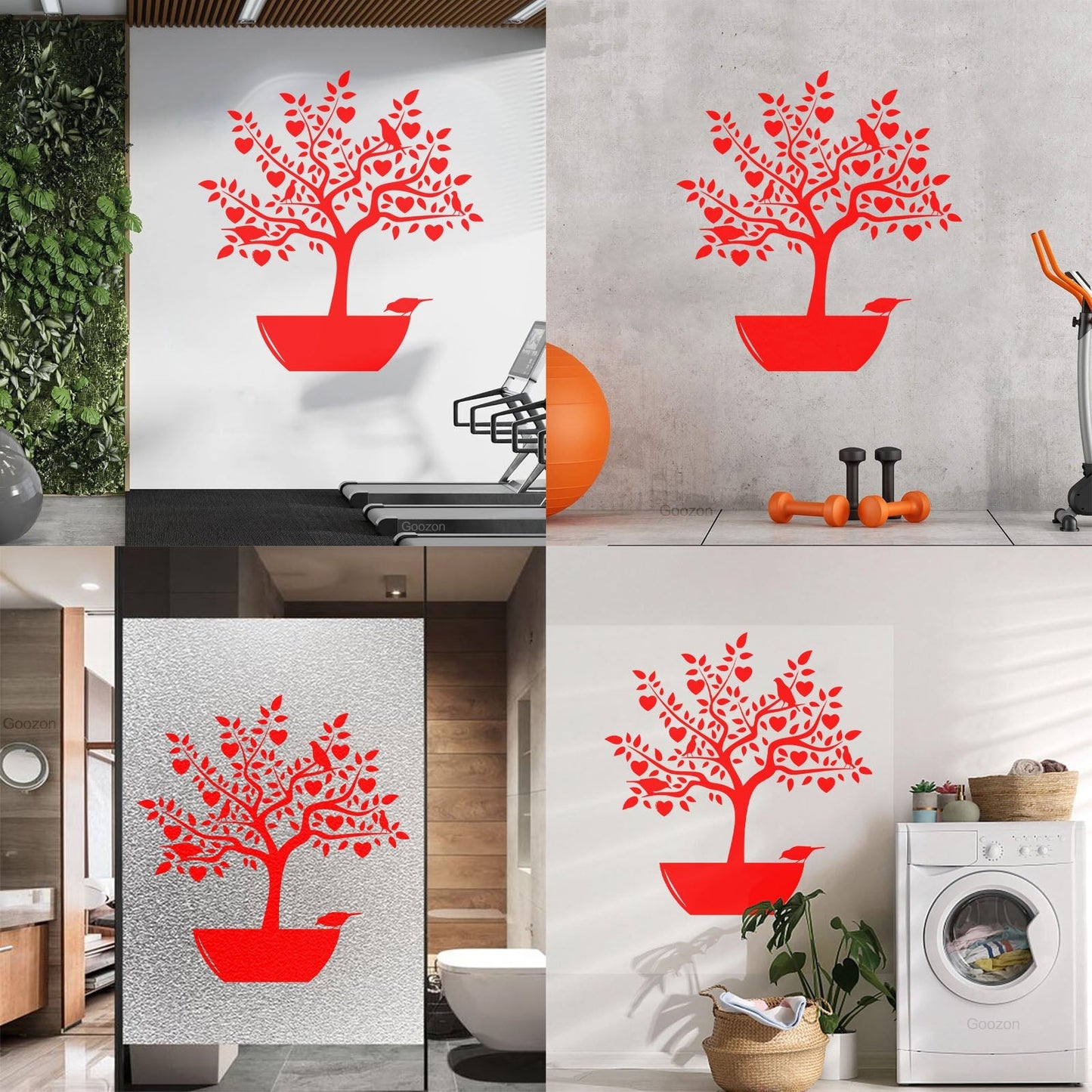 Wall Stickers Love Tree Branch Birds Romantic Heart Store Decoration